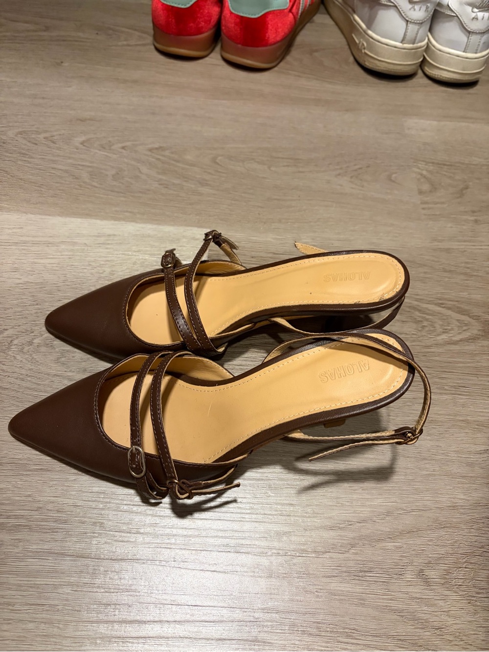 Alohas Brown Pointed Toe Slingback Heels